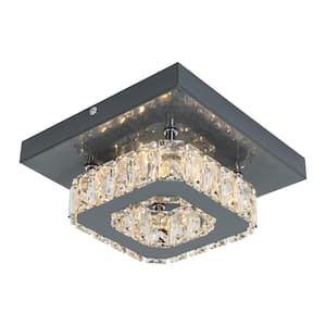 7.87 in. Black Modern Crystal Flush Mount Ceiling Light with Clear Crystal Shade and Selectable Integrated LED Included