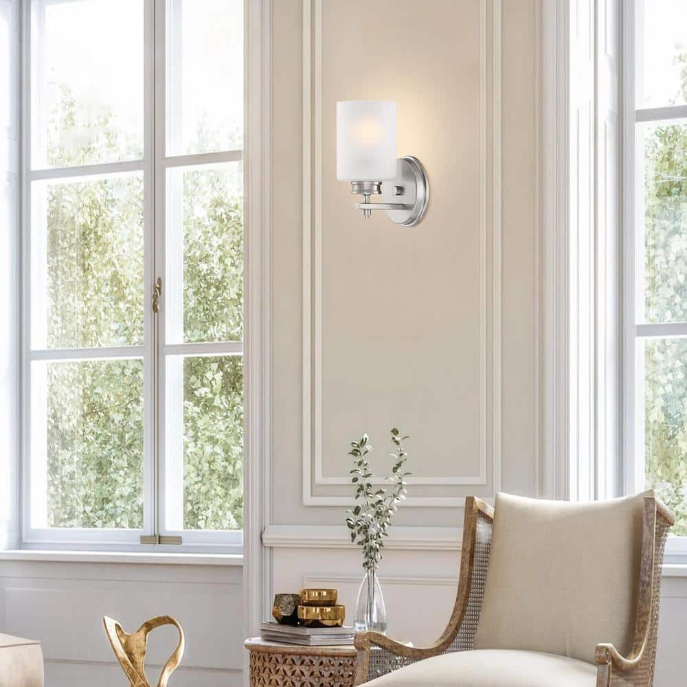 Phoebe 8" Chrome Cylinder Wall Sconce with Frosted Glass