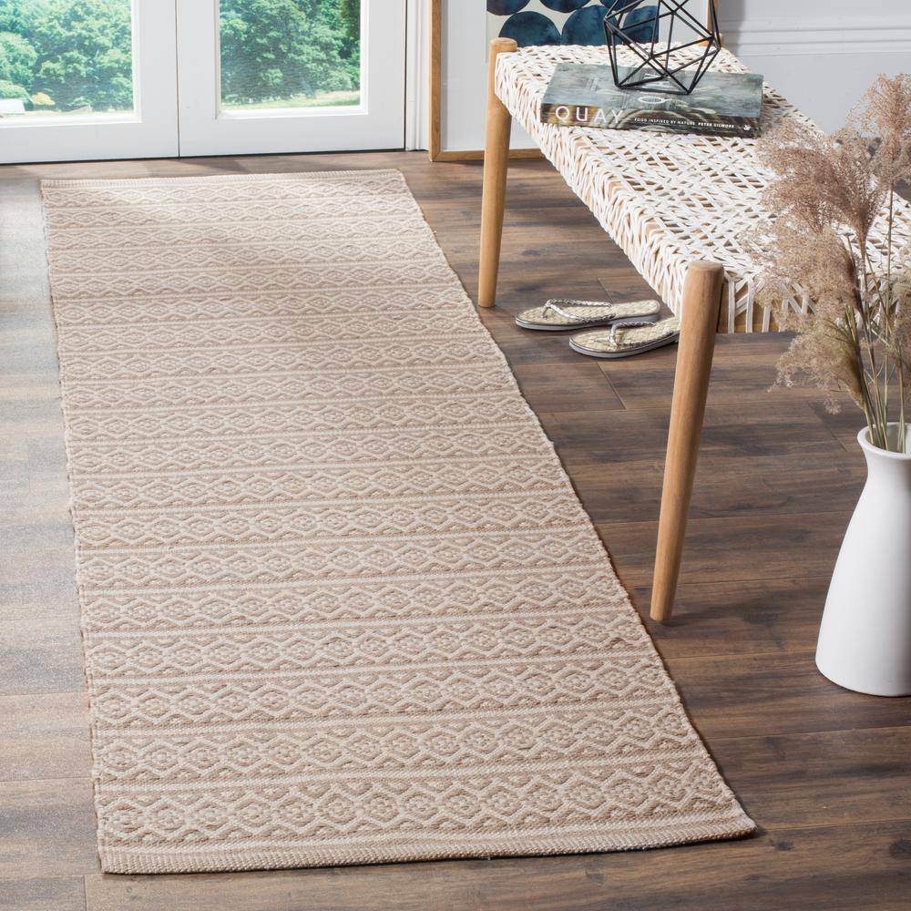 Coastal Charm Hand-Woven Gray and Ivory Stripe Wool-Cotton Runner Rug