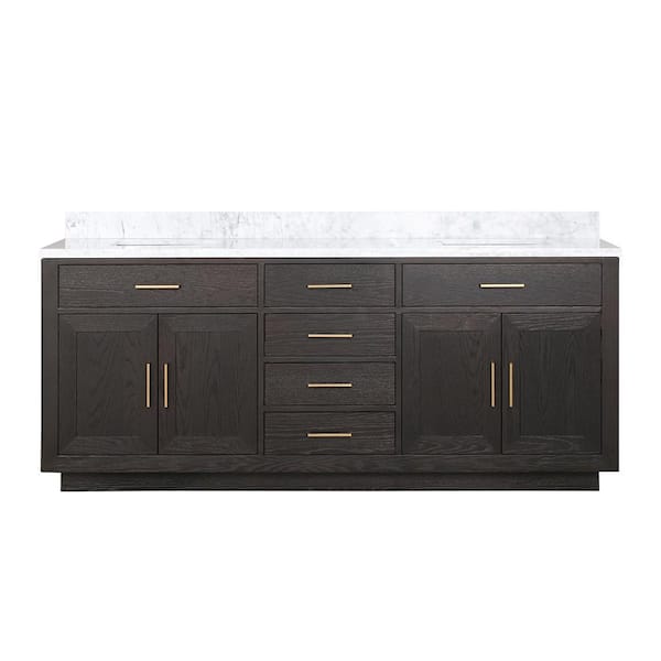 Condor 80 in W x 22 in D Brown Oak Double Bath Vanity and Carrara Marble Top