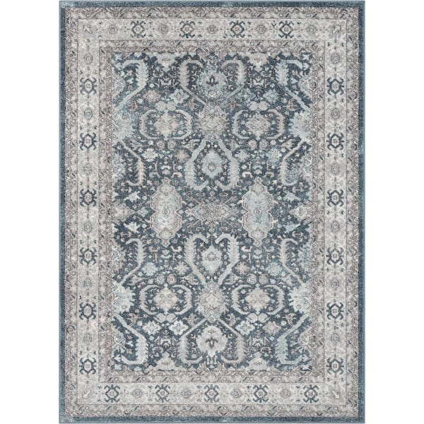 Well Woven Rodeo Salida Blue 7 ft. 10 in. x 9 ft. 10 in. Vintage Oriental Botanical Border Area Rug