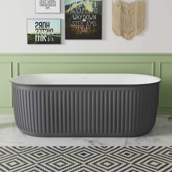 INSTER Doric 67 In. X 31 In. Acrylic Non-Whirlpool Soaking Bathtub with Center Drain In Gray