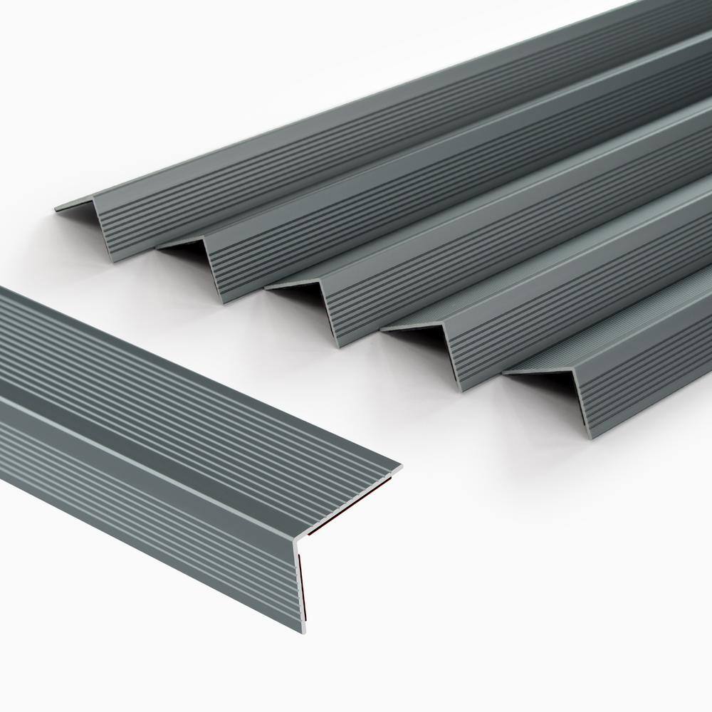 5-Pack Matte Gray Aluminum Peel and Stick Stair Nosing