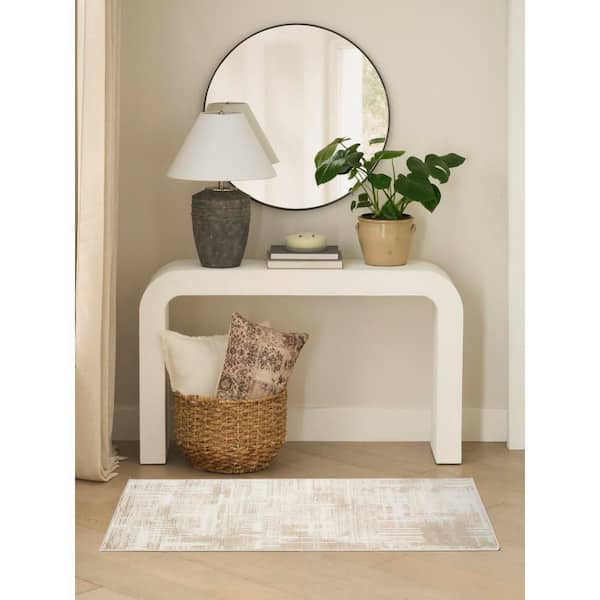 Dekor Ivory Taupe 2 ft. x 4 ft. Geometric Contemporary Area Rug