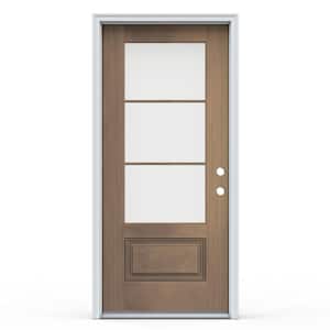 36 in. x 80 in. 1 Panel Left Hand Inswing 3-Lite Clear Warm Toffee Fiberglass Prehung Front Door with Brickmould