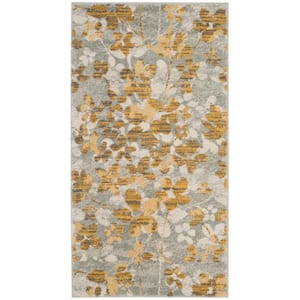 Evoke Gray/Gold Doormat 2 ft. x 4 ft. Floral Area Rug