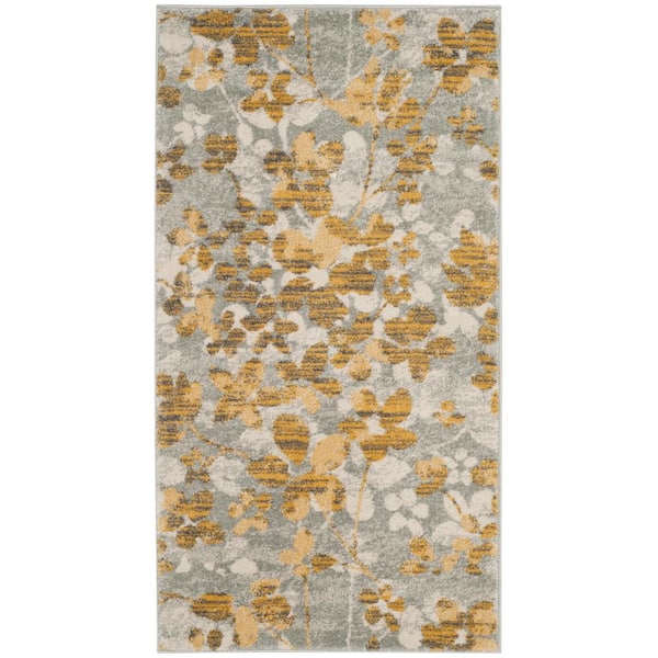 SAFAVIEH Evoke Gray/Gold Doormat 3 ft. x 5 ft. Floral Area Rug