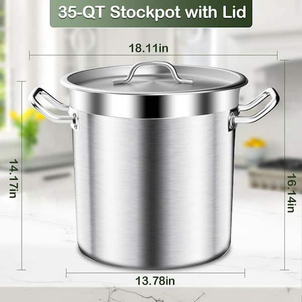 35 qt. Stainless Steel Nonstick Stock Pot with Lid in Silver Heavy