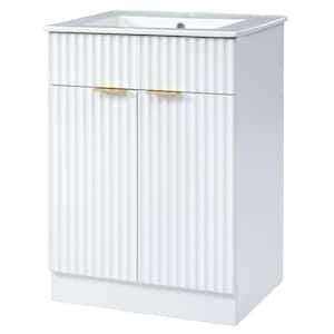 24 in. W x 19 in. D x 34 in. H Single Sink Freestanding Bath Vanity in White with White Ceramic Top