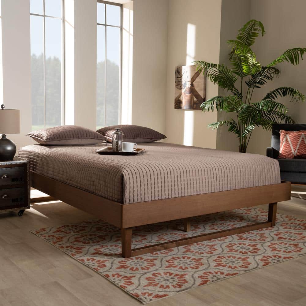 Liliya Walnut Brown Full Size Wood Platform Bed Frame with Slats