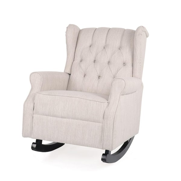 Noble House Dowd Beige Fabric Rocking Chair