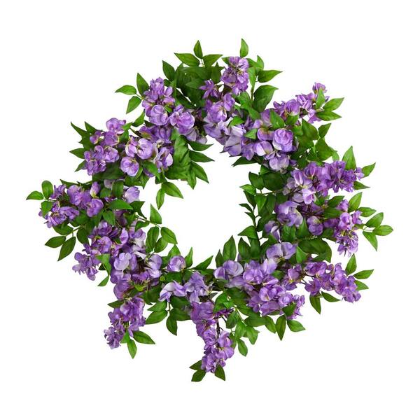 Nearly Natural 18in. Wisteria Artificial Wreath W1138PP The Home Depot