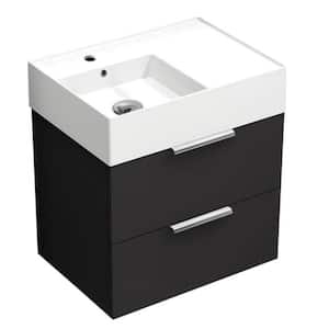 Derin 23.6 in. W x 17.32 in. D x 25.2 H Single Sink Wall Mounted Bathroom Vanity in Matte Black with White Ceramic Top