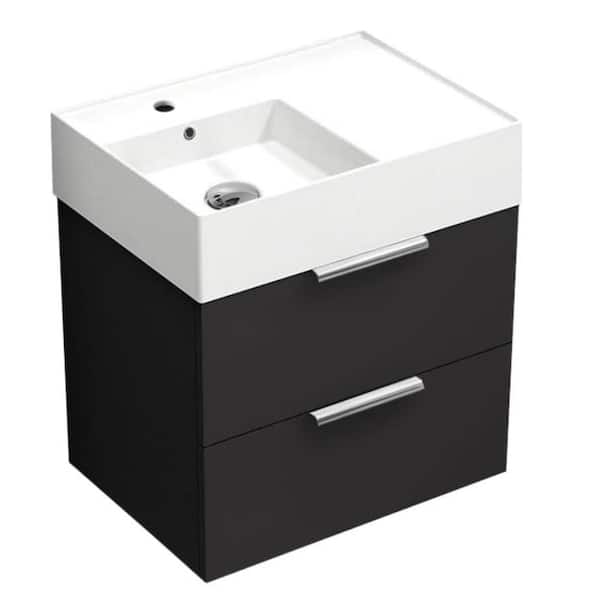 Nameeks Derin 23.6 in. W x 17.32 in. D x 25.2 H Single Sink Wall Mounted Bathroom Vanity in Matte Black with White Ceramic Top