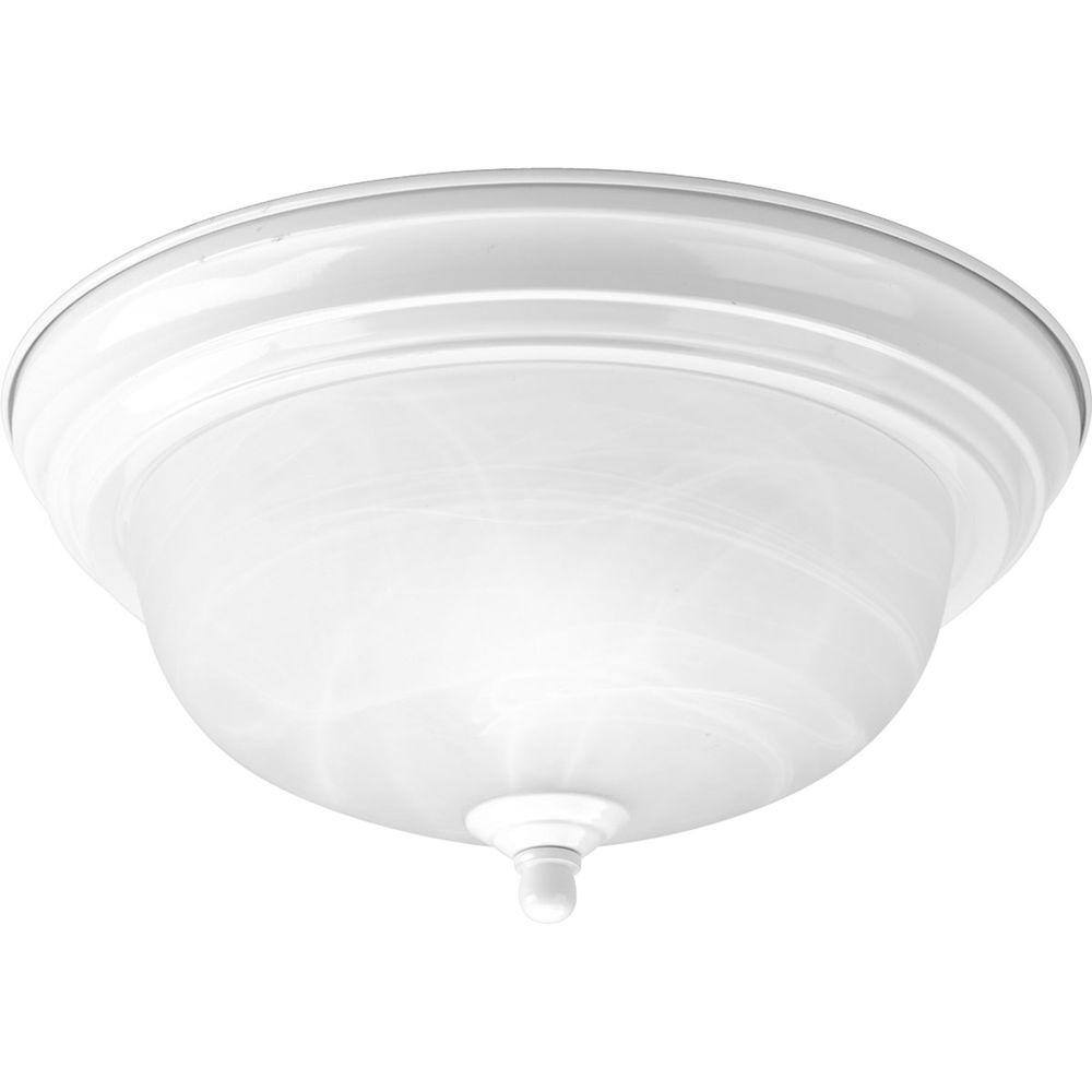 1-Light White Flush Mount with Alabaster Glass
