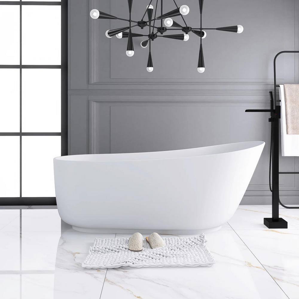 67'' Matte White Solid Surface Freestanding Soaking Bathtub