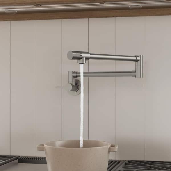 Wall Mounted Cold-Water Pot Filler with Handle in Brushed Nickel