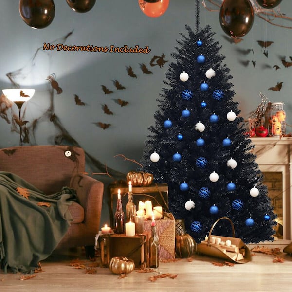 6 ft. Black Unlit Full PVC Hinged Artificial Christmas Tree with Solid Metal Stand