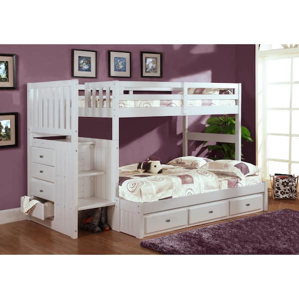 Atlantic Furniture Columbia model twin full Staircase bunk bed kids bedroom  furniture. Atlantic furniture brand twin full bunkbeds and columbia bunk  beds with stairs steps and stairway in Antique Walnut, White Natural