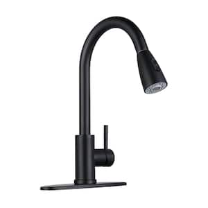 Single Handle Pull Out Sprayer Kitchen Faucet Included Deckplate in Matte Black