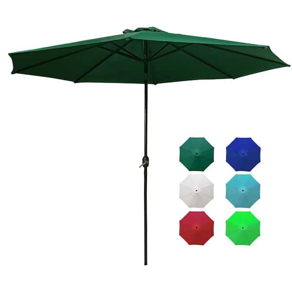LAUREL CANYON 9 ft. Steel Market Push Button Tilt and Crank Outdoor Patio Umbrella in Dark green