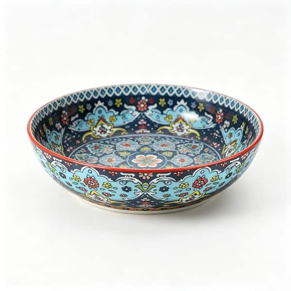 42 fl. oz. Ceramic Salad Pasta Bowls, Large Serving Bowls for Ramen, Dishwasher & Microwave Safe, Bohemian, Set of 4