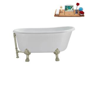 57 in. Acrylic Clawfoot Non-Whirlpool Bathtub in Glossy White with Brushed Nickel Drain and Brushed Nickel Clawfeet