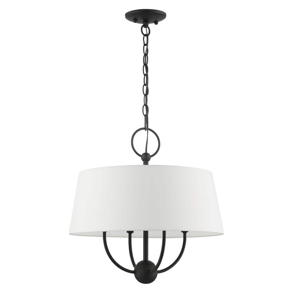Mini Drum 4-Light Black Pendant with Off-White Shade