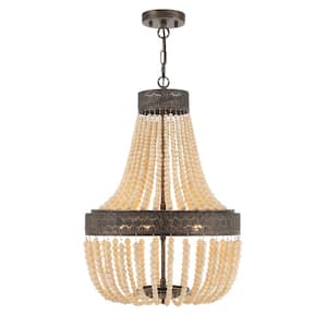 5-Light Black+Gold Unique Empire Chandelier with Beaded Accents in