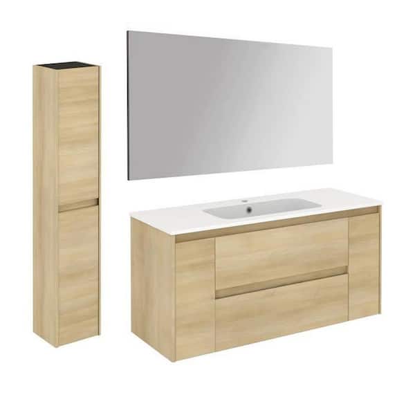 Ambra 47.5 in. W x 18.1 in. D x 22.3 in. H Bathroom Vanity Unit in Nordic Oak with Mirror and Column