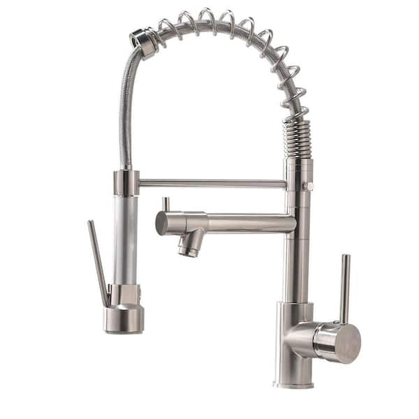 GIVING TREE Single-Handles 2-Spout Pull Down Sprayer Kitchen Faucet in Brushed Chrome
