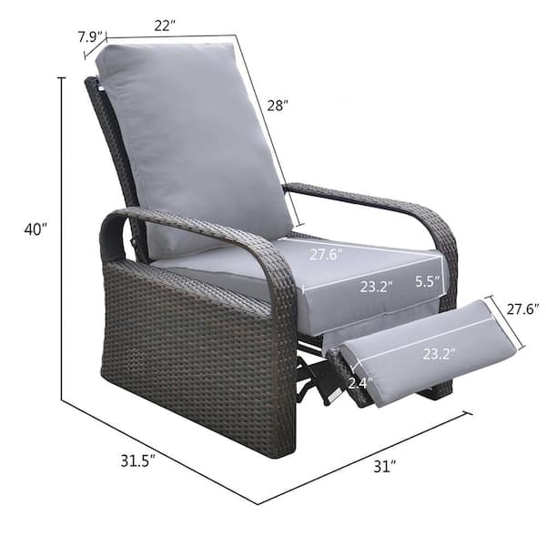 Zeus & Ruta Automatic Adjustable Wicker Outdoor Chaise Lounge with gray Cushions