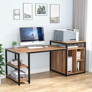 Cassey 70.8 in. Rectangular Brown Engineered Wood Computer Desk with Printer Shelf CPU Stand