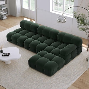 105 in. Rolled Arm Velvet Rectangular Modular Sofa with Ottoman in Green