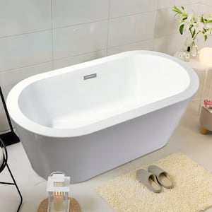 55 in. Contemporary Design Acrylic Soaking SPA Tub Freestanding Flatbottom Non-Whirlpool Bathtub in White
