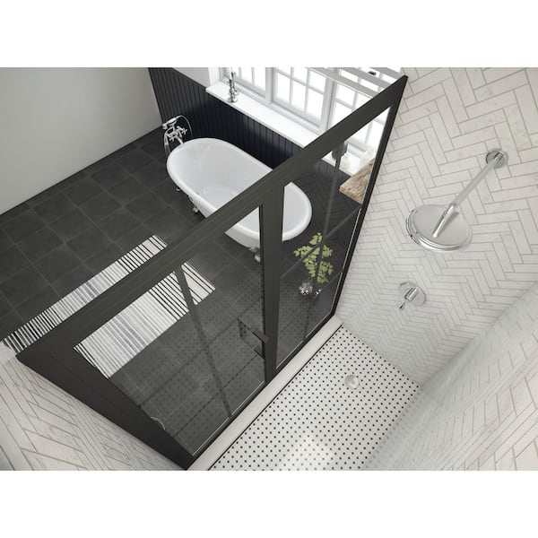 Gridscape GS2 3-Panel Corner Shower Door in Black with Clear Glass