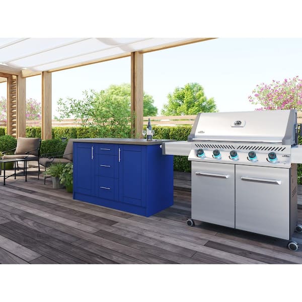 Sanibel Reef Blue 14-Piece 55.25 in. x 34.5 in. x 25.5 in. Outdoor Kitchen Cabinet Island Set