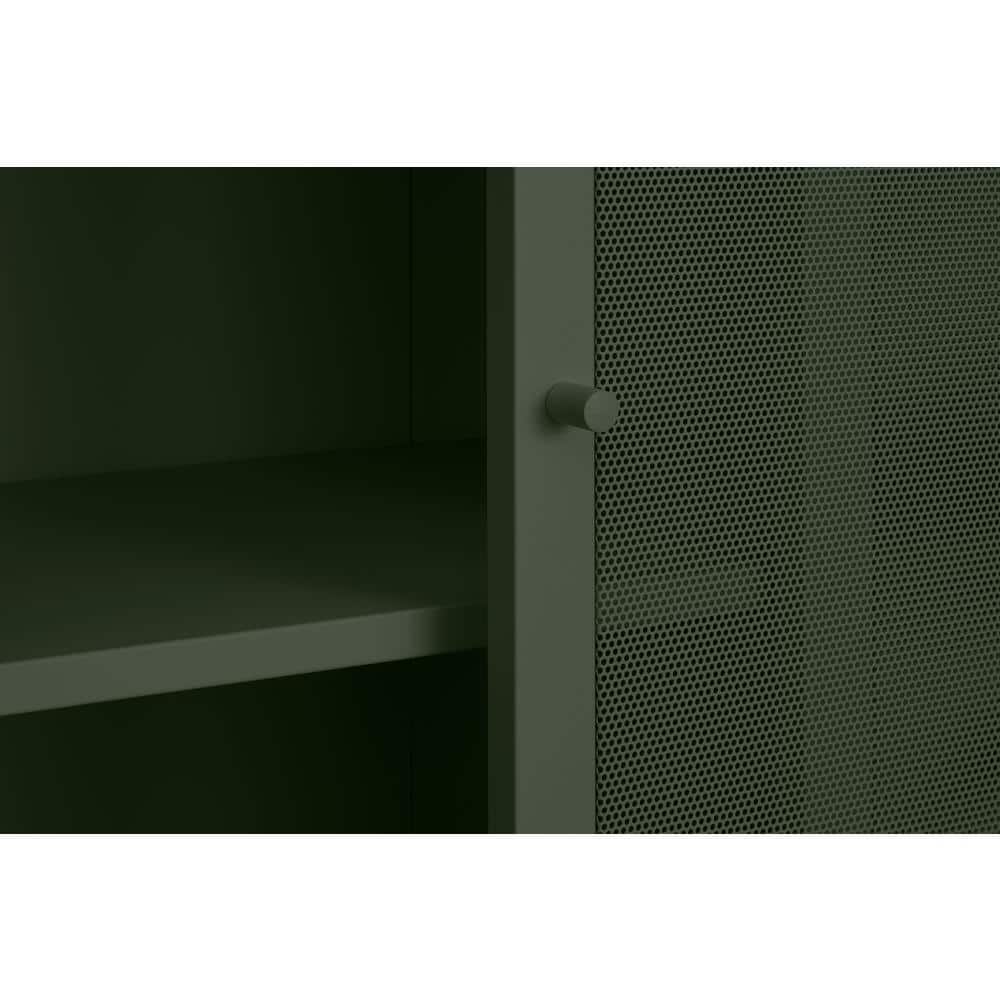Olive Green Metal Mesh 71'' Cabinet with Shelves