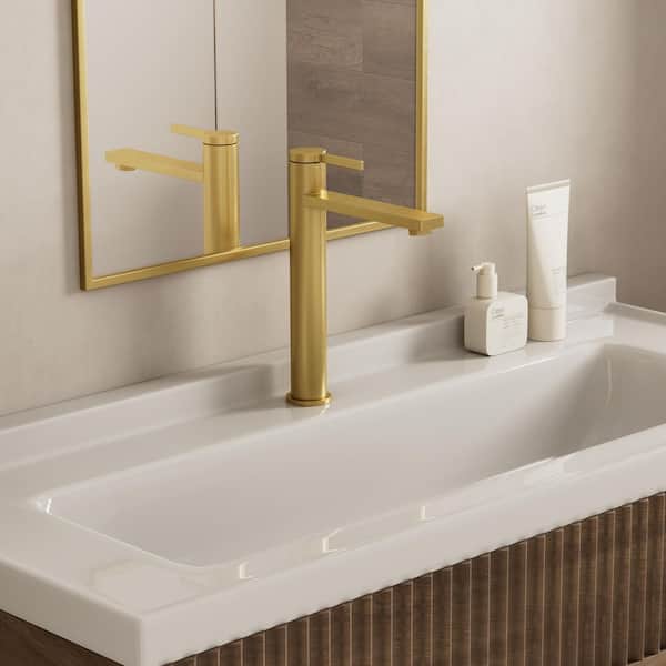 TINIAN Single Handle Vessel Sink Faucet with Pop-up Drain in Brushed Gold