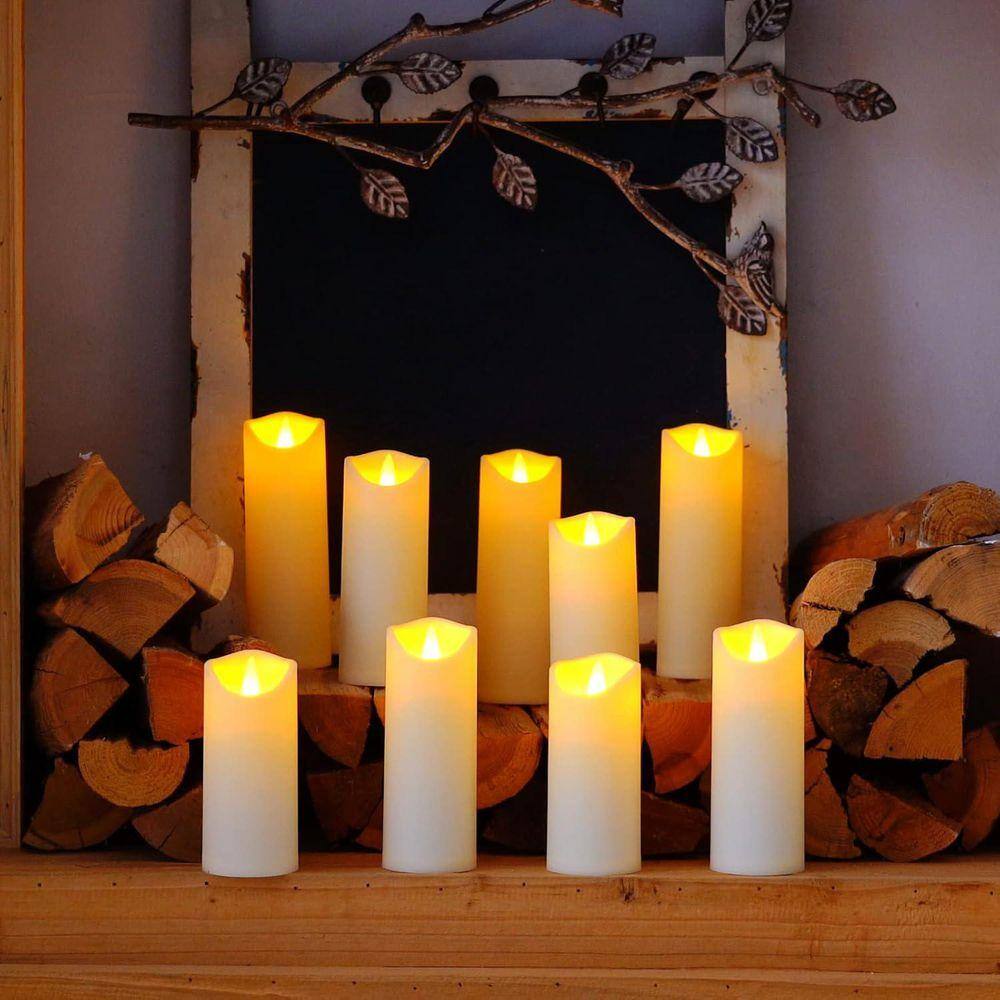 Flameless LED Candles: 9 Pack, Ivory Frosted Plastic, Battery
