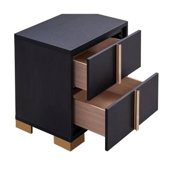 Benjara 21.75 in. Black and Gold 2-Drawers Wooden Nightstand