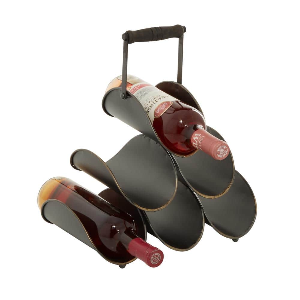 Black and Gold Metal 6 Bottle Wine Rack with Handle