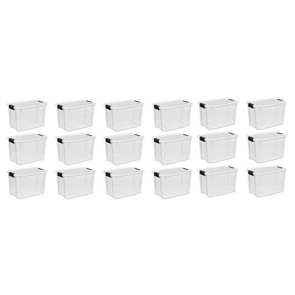 Sterilite 30 Quart Ultra Latch Storage Box w/ White Lid and Clear Base 18 Pack 