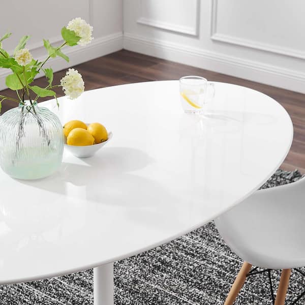 MODWAY Lippa Oval White MDF Wood 60 in. Pedestal Base Dining Table