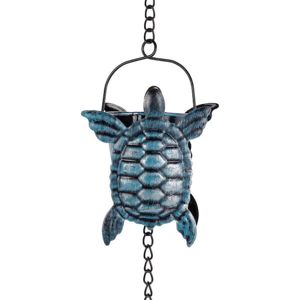 10 ft. Adjustable Rain Chain with 12 Turtle Shape Cups for Gutters and Eaves Metal Rain Catcher Replacement