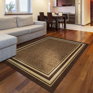Ottohome Collection Non-Slip Rubberback Bordered Design 3x5 Indoor Area Rug, 3 ft. 3 in. x 5 ft., Dark Brown