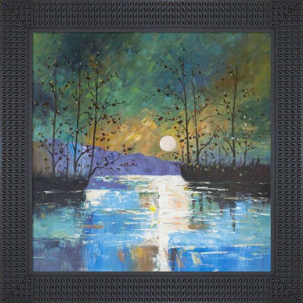 ArtistBe "River, with Glowing Moon Reproduction with Java Bean" by Justyna Kopania FramedOil Painting 30.5 in. x 30.5 in.