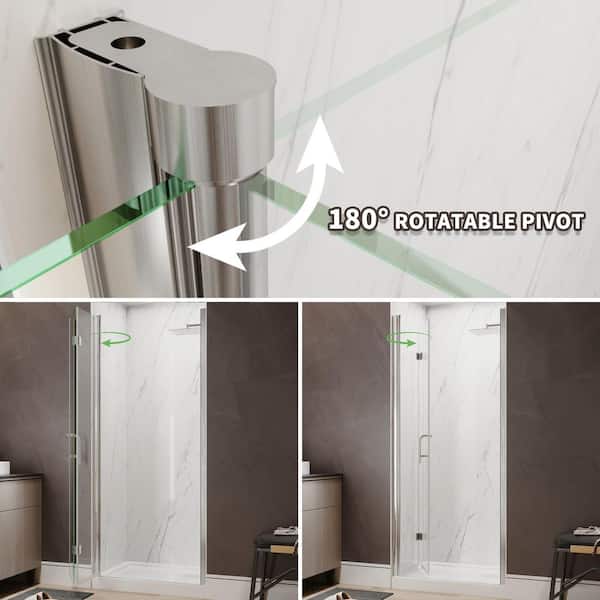 32 to 34 in. W x 72 in. H Bi-Fold Frameless Shower Door in Brushed Nickel with Tempered Clear Glass