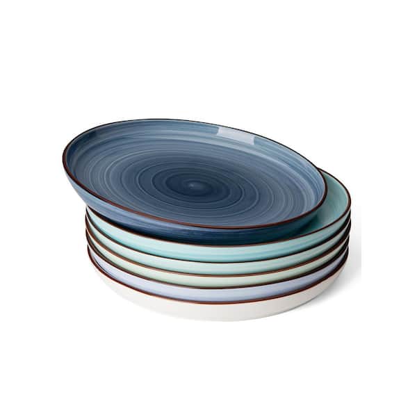 10 in. Blue Round Porcelain Plates, Dish Set for Lunch, Party, Microwave, Oven, Dishwasher Safe Plates (Set of 6)