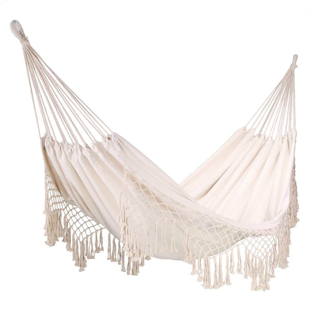 Barton Portable Outdoor Cotton Rope Camping Hammock Swing Hanging Bed in Beige 93914 The Home
